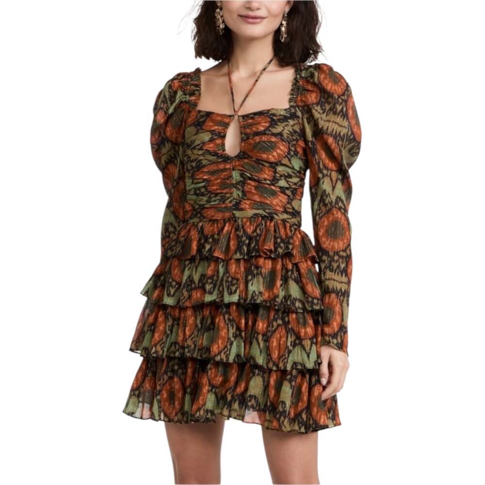 Ulla Johnson Naiya Dress Nocturne Ikat Metallic Stripe Ruffle Mini Size 6